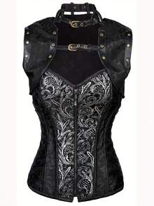Alivila.Y Fashion Womens Sexy Steampunk Gothic Steel Boned Vintage Corset - 黑色 - 查看 1