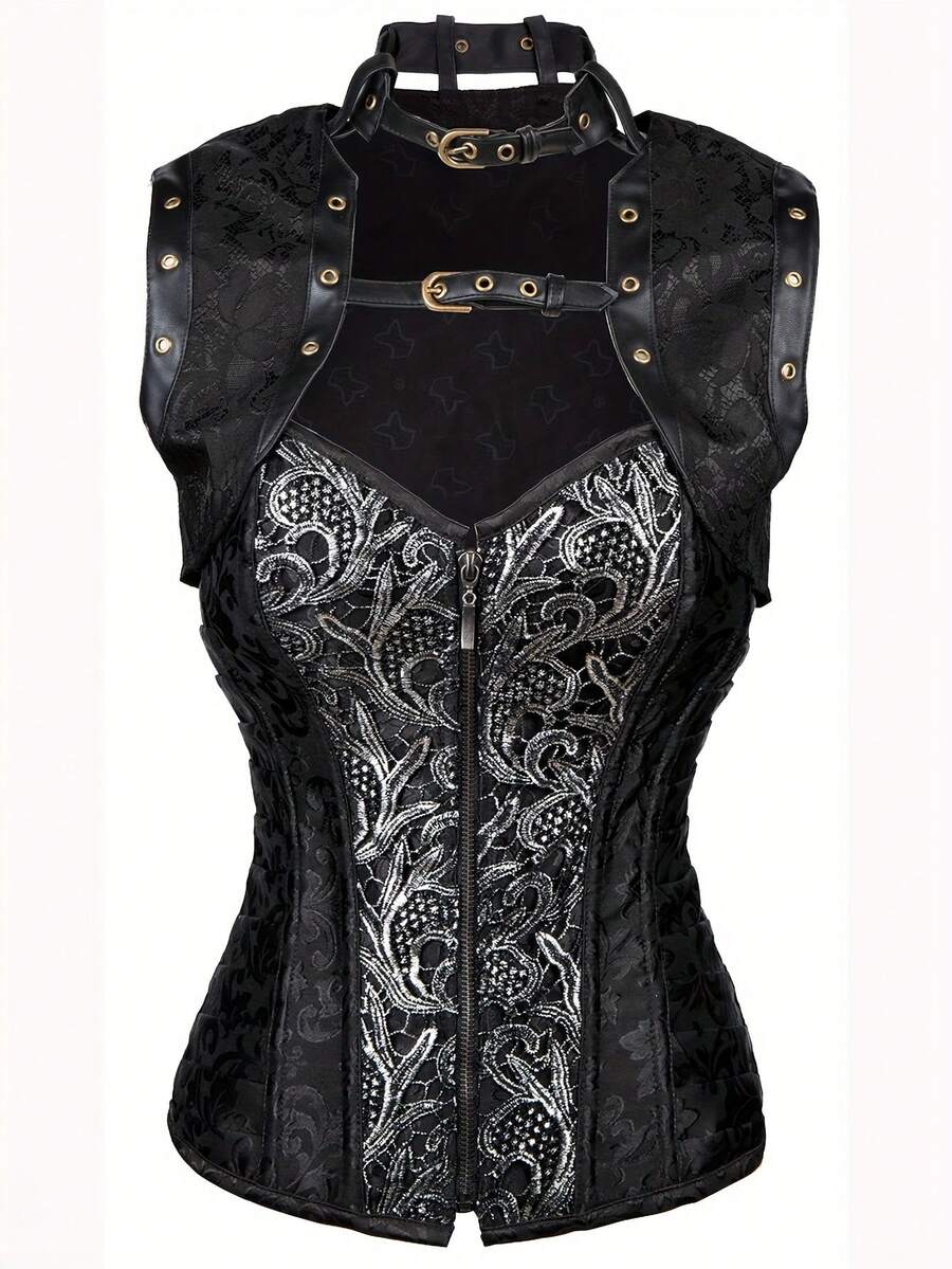 Alivila.Y Fashion Womens Sexy Steampunk Gothic Steel Boned Vintage Corset - 黑色 - 查看 1