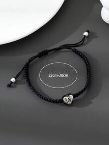 1pc Fashionable Minimalist Metal Letter Handmade Braided Adjustable Bracelet For Men - Silver - View 5