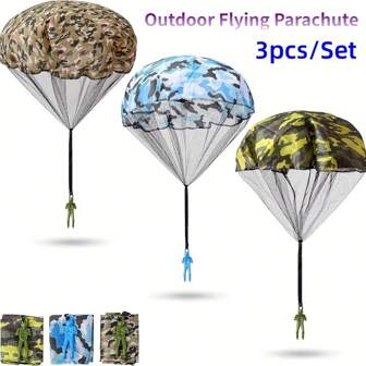 3pcs/Set Camouflage Parachute Toys Outdoor Flying Parachute Outside Toys Christmas Gifts Miwnecraft, Eg, Cool Toy, Camo, Parachute, Camping