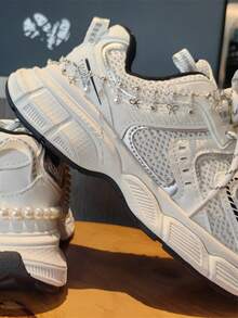 1pc New Ballet Pearl Studded Rhinestone Heel Chain, High-End Shoe Chain With Butterfly And Star Bling Decoration - Silver - View 6