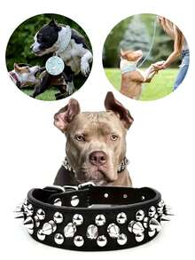 Conjunto de collar y correa de perro con pinchos, collar de perro de PU con remaches para entrenamiento y paseo - Multicolor - Ver 13