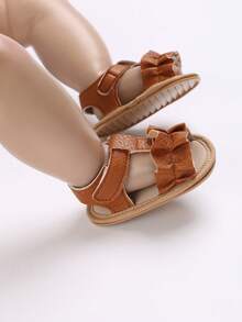 Newborn Infant Girls Wave Pattern Flat Sandals Soft Bottom Pre-Walker Shoes, Summer - Brown - View 5