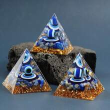 1pc Natural Crystal Lapis Lazuli Chip Evil Eye Sphere Ball Resin Orgone Pyramid Healing Gemstone Pebble Energy Rock Decor Holiday Gift