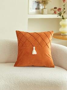 1 buah Sarung Bantal Dekorasi Pom-Pom Lipit Oranye, Cocok untuk Dekorasi Dalam Ruangan, Dapat Digunakan Sepanjang Musim, Tanpa Isi Bantal - Jeruk - View 5