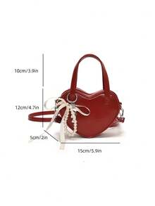 1pc Minimalist Fashion Handbag, Solid Color PU Leather Heart Shaped Crossbody Bag Without Pendant, Spring/Summer - A - View 5
