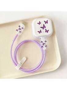 Purple Butterfly TPU Soft Case, Suitable For 20W Apple Charger UK Version, 15plus Data Protector Cable Protector, Charger Protector