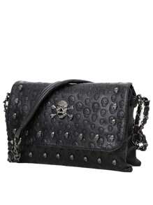 1 pieza Bolso cuadrado de hombro de alta gama con relieve de cráneo y esqueleto de moda, adecuado para compras diarias y salidas