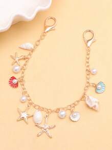 Fashionable Seashell, Starfish, Dopamine Teddy Bear Jewel Pendant, Versatile Faux Pearl Beaded Necklace, Random Teddy Bear Pendant Backpack For School