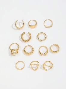 12pcs/Set Punk Style Rings Set, Vintage Geometric Rings Set For Women, Fashion Personalized Jewelry Gift, Suitable For Daily Outfit And Party Accessories