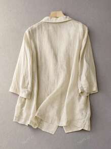 Blazer ampio da donna in lino con maniche a 3/4, con grandi tasche, casual per primavera/estate