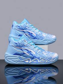 Men's Fashion Casual Basketball Shoes, Cool Street Style, Cushioned Mid-Top Sneakers, Non-Slip Wear-Resistant Sports Shoes For Students And Training - Sky Blue - View 2