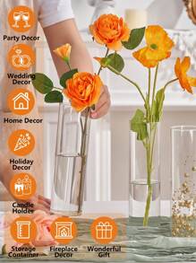 1pc/4pcs Glass Cylinder Vases, Hurricane Candle Holders For Pillar Or Floating Candles, Tall Clear Vase For Centerpieces, Round Vases For Wedding Anniversary Events Home Table Decor Home Decor Room Decor Flower Vase Glass Vase