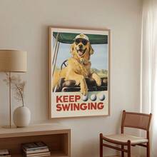 1pc Unframed Golden Retriever Funny Animal Wall Art Canvas Poster Print Vinage Dog Playing Golf Sport Art Painting For Dorm,Living Room,Apartment Room,Bedroom,Modern Home Decoration - Multicolor - View 2