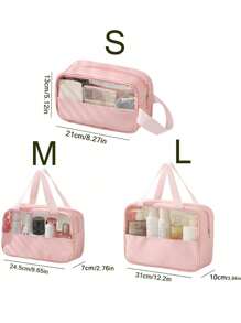 3pcs/Set Large Capacity Cosmetic Bag PVC Waterproof Makeup Bag Transparent Travel Organizer Bag Makeup Brush Bag Cosmetic Bag Perfume Storage Box, Essential For Summer Holiday Travel, Beach Bag, Handbag, Suitable For Skincare, Makeup, Bathroom Storage, Lipstick, Makeup Pencils, Shampoo, Toothbrush, Curling Brush, Etc.