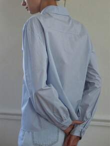 Women's Minimalist Solid Color Long Sleeve Loose Blouse, Versatile For Spring & Autumn - Blue - View 4