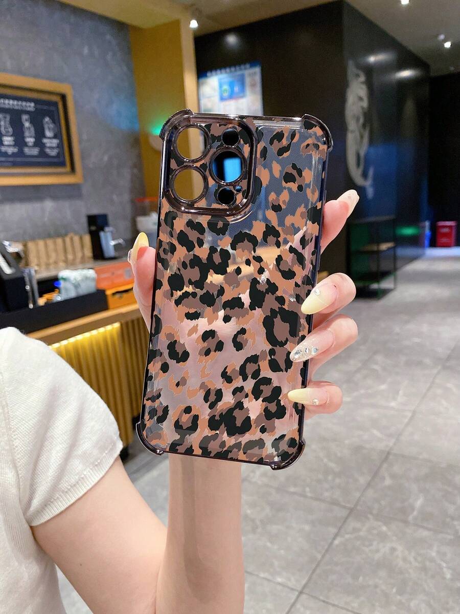 1 buc Carcasă de telefon cu model leopard, rezistentă la șocuri, electrolizată, compatibilă cu Samsung/Galaxy/Infinix/Redmi/OPPO/VIVO/Realme