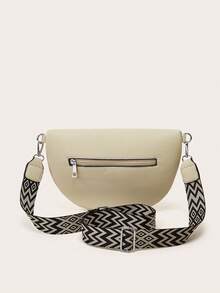 New Women Chest Bag/Waist Bag, Fashionable Minimalist Design With Wide Strap, Shoulder/Crossbody Bag - Beige - View 4