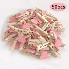 50 个红心木夹 - 婚礼、派对和节日装饰照片夹 - 轻巧优雅的 DIY 工艺用品，节日装饰夹 | 装饰夹 | 光滑纹理木材