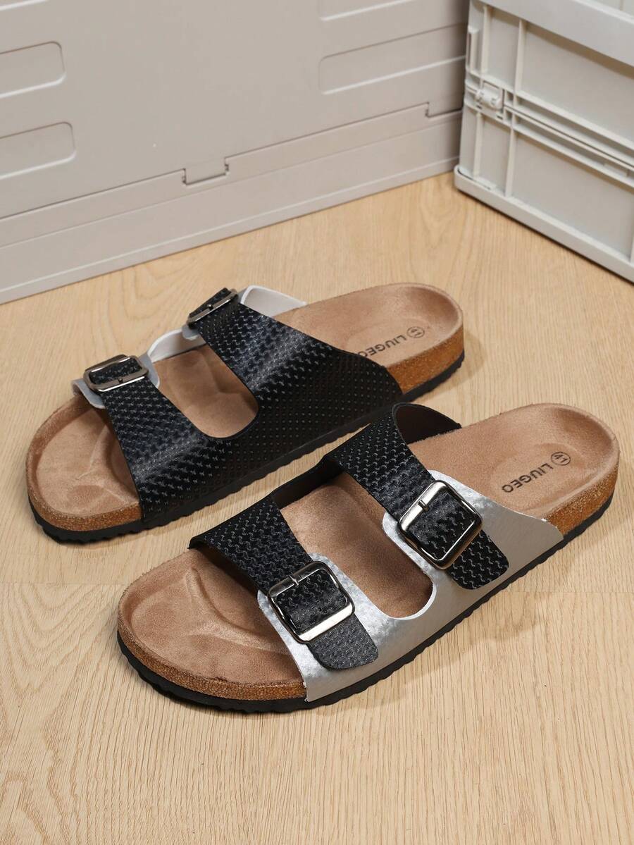 1 pereche de sandale cu talpă din plută la modă unisex, talpă interioară moale cu tobogane mule, confortabile pentru plimbarea pe plajă în aer liber vara