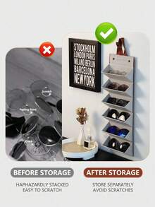 1pc Eyeglasses Storage Box, 2/3/4/5/6 Slots Black Foldable Travel Eyewear Case, Multi-Purpose Glasses Organizer Box, Hanging Eyeglass Rack, Can Be Hung In Living Room, Bedroom For Easy Access & Tidy Storage - Black - View 4