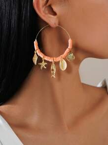1 par de pendientes de aro bohemios con flores 3D incrustadas de colores, pendientes a juego para el casual verano o vacaciones de la mujer, colores de flores surtidos aleatoriamente
