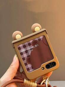 适用于三星Galaxy 折叠手机壳 可爱熊保护壳 适用于 Galaxy Z Flip 6、Galaxy Z Flip 7、手机壳 铰链保护 适用于 Z Flip 5/Z Flip 4/Z Flip 3 手绳防摔保护壳。防水防震防刮 - 棕色 - 查看 2