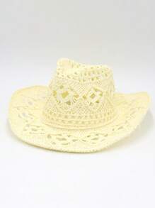 1pc Handmade Fashion Panama Straw Hat, Bohemian Beach Sun Hat, UV Protection Sun Cap, Casual Windproof Hat