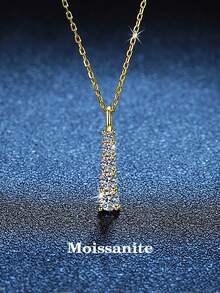 1pc 925 Sterling Silver Moissanite Gold Color Delicate Necklace, Suitable For Women's Daily Wear, Party, Commute, Mother's Day, Wedding Anniversary, Women's Jewelry Gift - Yellow Gold - View 1
