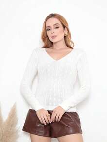 Women's Blouse Simple Casual Wool-Like Fabric Unused V-Neck Blouse Office Home Street Travel Bachelorette Party Garden Beach Night 2025 - 白色 - 查看 6