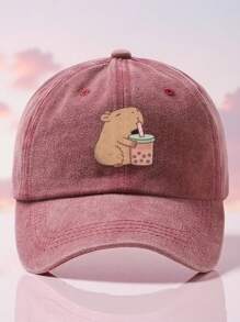 1pc Capybara Drinking Boba Tea Baseball Cap - Adorable Brown Design, Lightweight Polyester, Casual Style, Perfect Gift For Family & Friends, Gift Cap | Unique Graphic Cap | Lightweight Hat