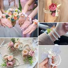 1 peça/5 peças/8 peças pulseiras corsage, 8 peças pulseiras corsage, pulseiras elásticas de pérola elástica para festa de casamento, baile, faça você mesmo, suprimentos para corsage de pulso