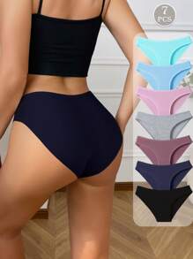 Paquete de 7 bragas de algodón acanalado de unicolor y talle bajo para mujeres, ropa interior cómoda, transpirable y elástica