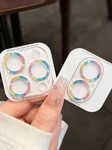 2 件可爱闪光女孩钢化玻璃相机镜头保护膜，兼容 Apple 16/16 Pro/16 Pro Max/14 13 15 16 Pro Max 16 Plus 16E - 双层透明高清相机镜头保护，哑光饰面，鲜艳的彩虹和星星设计，相机镜头保护 | 活泼的设计 | 钢化玻璃保护膜，兼容 Apple 配件防水防震防摔防摔防刮防指纹全覆盖 - 彩色 - 查看 1