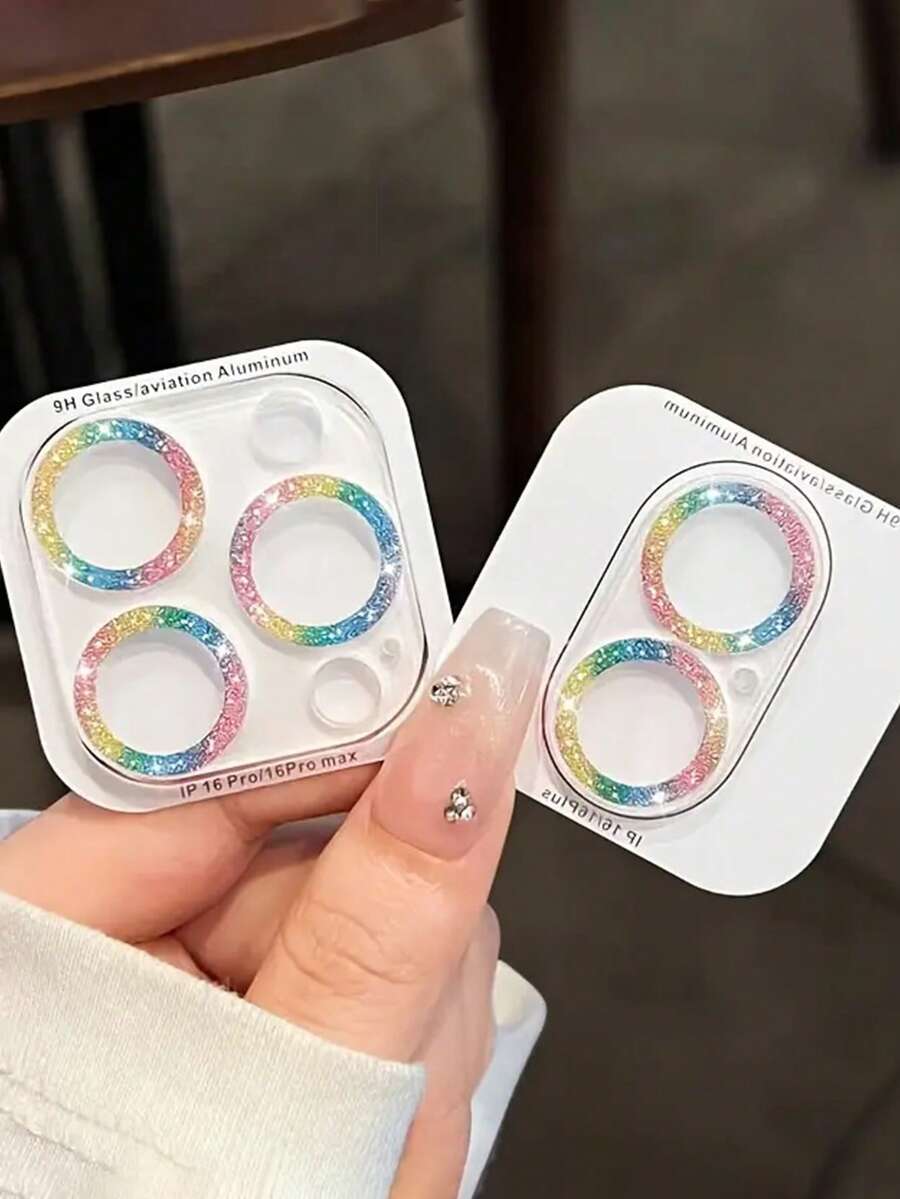 2 件可爱闪光女孩钢化玻璃相机镜头保护膜，兼容 Apple 16/16 Pro/16 Pro Max/14 13 15 16 Pro Max 16 Plus 16E - 双层透明高清相机镜头保护，哑光饰面，鲜艳的彩虹和星星设计，相机镜头保护 | 活泼的设计 | 钢化玻璃保护膜，兼容 Apple 配件防水防震防摔防摔防刮防指纹全覆盖 - 彩色 - 查看 1