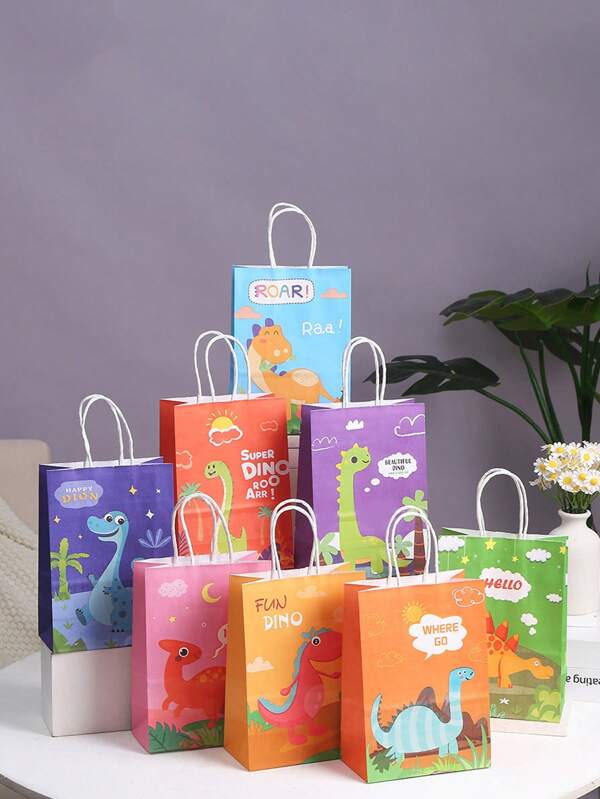 3/6/12/24 Stücke neue Dinosaurier Muster Geschenktüten, geeignet für Party Geburtstags Geschenktüten aus Kraftpapier, Souvenirtüten, Feiertags Geschenktüten, Souvenirverpackung