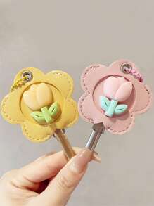 1/2Pcs Tulip Key Holder Set|Elegant PU Leather Keychain Organizer Protection, House Keys - Ladies' Luxury Key Pouch Soft Key Holder Chain Accessories For Women Girls, Perfect Gift For Her