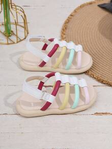 1 Pair Kids Colorful Strap Sandals, Lightweight & Comfortable For Daily Wear Or Outdoor Activities, Suitable For Summer - White - View 4