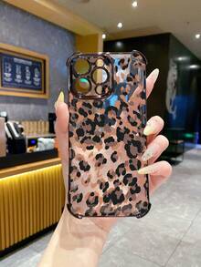 1 buc Carcasă de telefon cu model leopard, rezistentă la șocuri, electrolizată, compatibilă cu Samsung/Galaxy/Infinix/Redmi/OPPO/VIVO/Realme