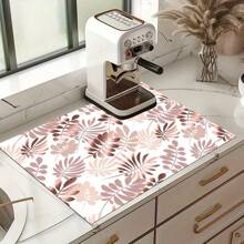 1pc Floral Pattern Coffee Maker Dish Drying Mat - Diatomaceous Earth Printed Drain Mat, Kitchen Counter Mat, Utensil Mat - Dish Drying Mat, Soft Diatomite Suitable For Kitchen Counter, Applicable For Coffee Makers, Espresso Machines, Etc.