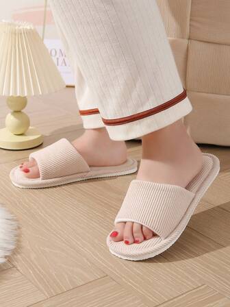 Kvinnor Manchester med öppna tofflor Mjuk sula Halkfria husskor i beige färg