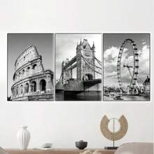 1/3 件可选框架海报墙艺术旅行伦敦塔桥罗马纽约海报墙艺术画适用于客厅家居装饰