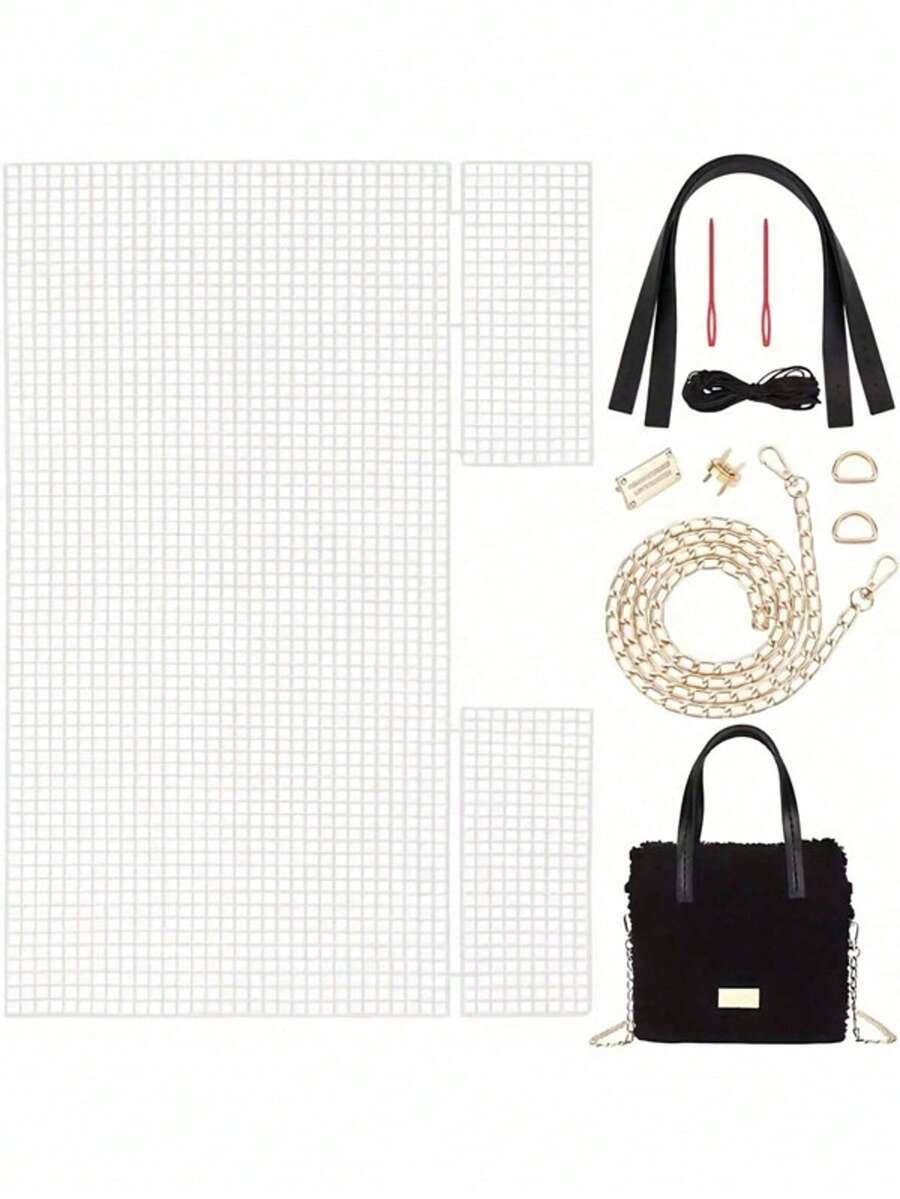 一套编织塑料网工具套装，包含金属扣、PU织带、DIY包袋配件、编织工具，易于编织，母亲节礼物，家用工艺工具套装，手工包袋材料 - 多色 - 查看 1