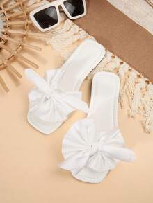 Bowknot Slippers Women's Fashion Slide Sandals, Non-Slip Casual Bowknot Beach Flip Flops Suitable For Dates, Vacation, Party, Hanging Out, Home & Outdoor - White - View 6