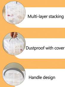 1 pieza Caja de almacenamiento de plástico transparente apilable de 3 capas y 18 compartimentos con cierre de resorte, adecuada para guardar juguetes, artículos de papelería, accesorios de joyería y otros artículos pequeños, para volver a la escuela