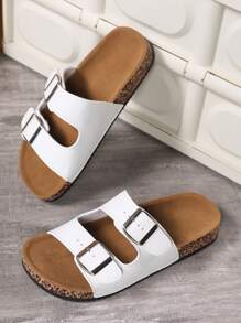 Cute Buckle Soft Cork Sole Slippers, Unisex Beach Sandals, Wide And Plus Size Outdoor Shoes