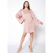 Vestido túnica de satén con espalda cruzada - Verde - Ver 6