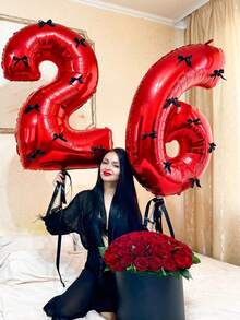 1pc 40-Inch Red Number Balloon With 10pcs Ribbon Bows, Large Helium-Filled Red Polyester Foil Digit Balloon For Birthday, Party, Graduation, Anniversary, Photo Shooting