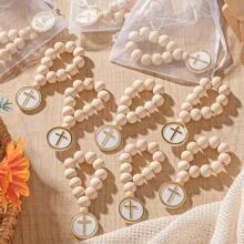 Baptism Mini Wooden Rosary Favors For Guest, First Communion Favors, Christening Guest Keepsake, Cross Charm Favors, Catholic Favors With Organza Bags