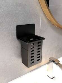 1pc White Bathroom Wall Mounted Storage Rack With Black Frame, Transparent Space-Saving Organizer For Toothbrush, Toothpaste, Comb And Cosmetics Back To School - Black - View 4